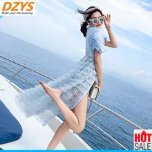Летнее Новое сексуальное газовое платье с вырезом и короткими рукавами, с вышивкой, Женская длинная юбка, DZYS-CX, детское платье