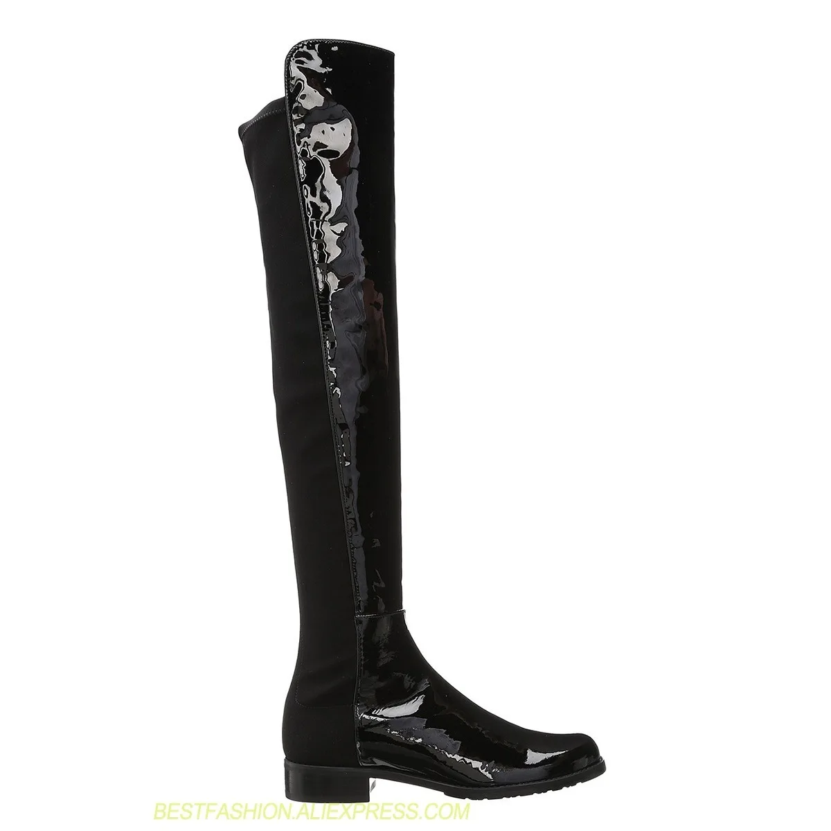 

Women's Winter Shoes Black Patent Leather Knee High Boots Luxury Designers Women Shoes Women Sexy Winter Boots Plus Size 44