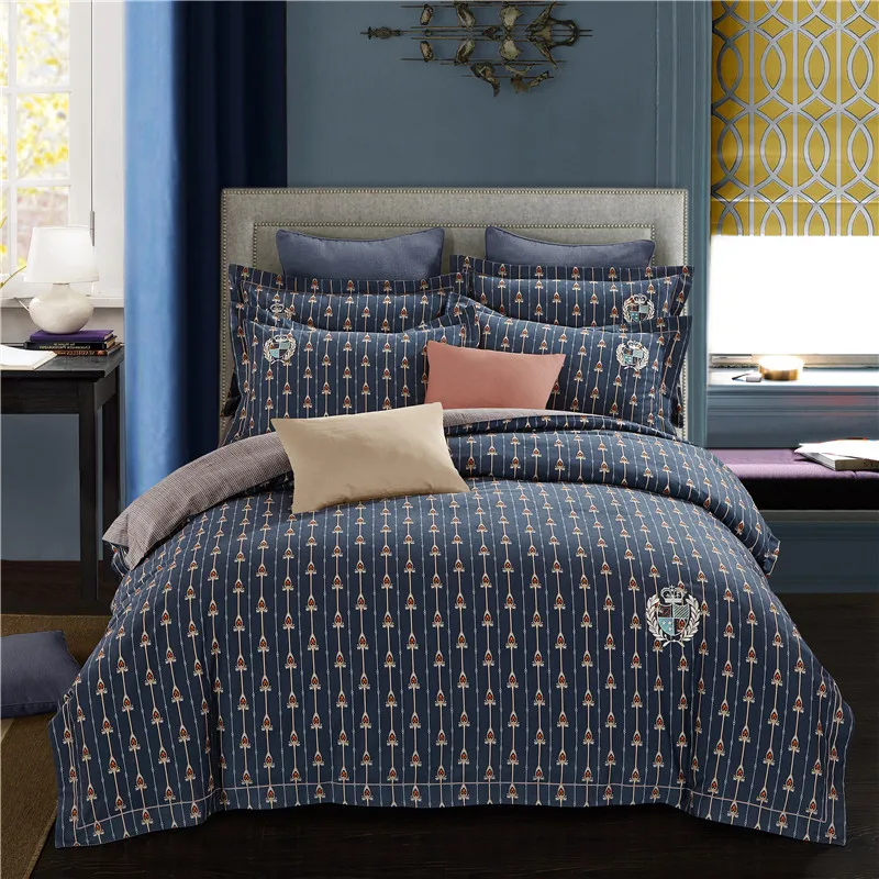 

Bedding set 100% Cotton Bed linen sanding plaid black color Bed sets(duvet cover+sheet+pillowcase) edredon ropa de cama