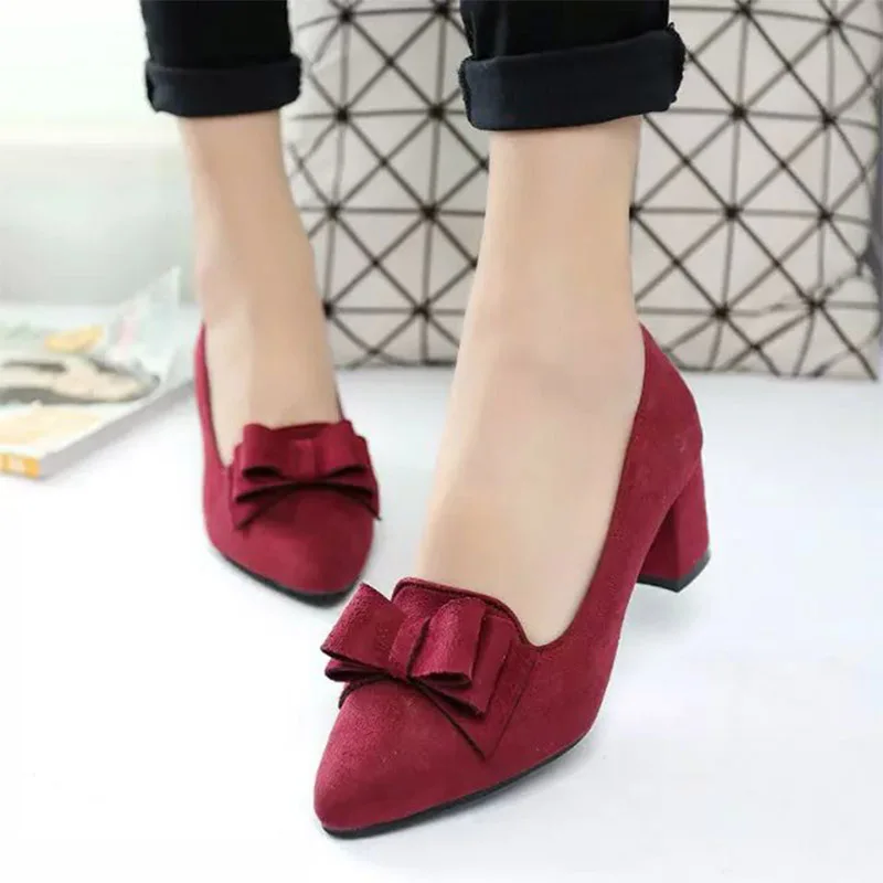 

34-42 Spring Autumn Womens Basic Pumps Black Med Heels Shoes Pointed Toe Slip on Shoes Woman Boat Shoe Ladies Dress Shoes 2990