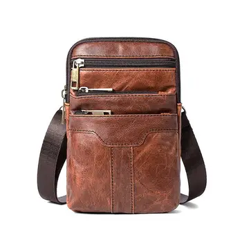 

New Small Business Genuine Leather Men Messenger Bag Cross-body Men's Bag Cowhide Leisure Single-shoulder Zipper Small Bag