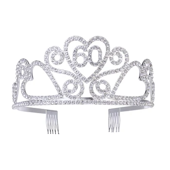 

60th Birthday Tiara Crystal Rhinestone Birthday Tiara Queen Crowns Headband with Hair Combs Clip
