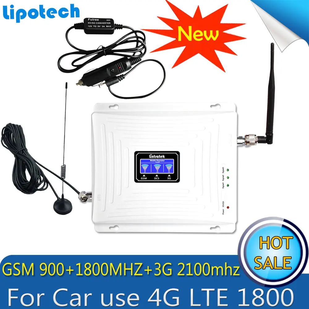 Car Use Repetidor Tri Band GSM 900 WCDMA 2100 LTE 1800 2G 3G 4G Signal