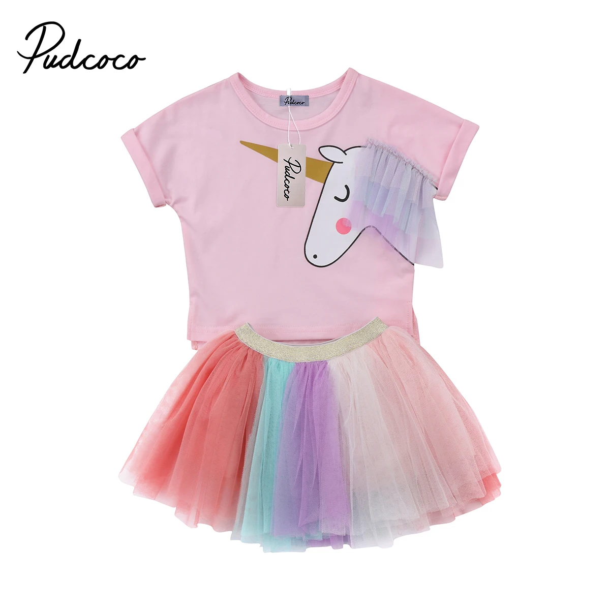 

2018 Brand New 2Pcs Toddler Infant Child Kids Baby Girls Unicorn Top T-shirt Lace Skirt Outfits Cartoon Clothes Summer 6M-5T