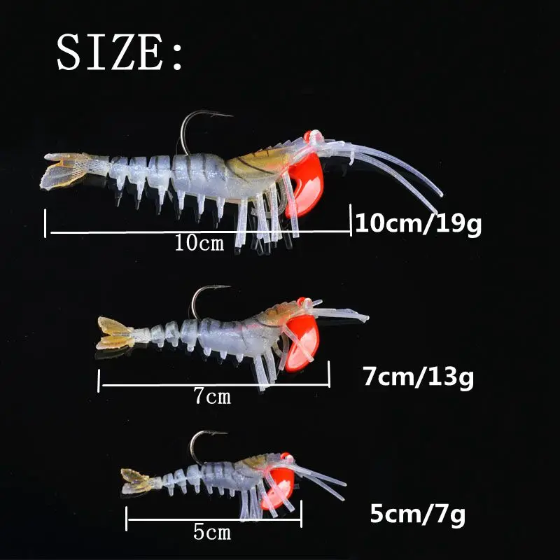 TOMA 3PCS/lot Soft Shrimp Fishing Lures Artificial Shrimp Baits 7g/10g/13g/19g Colors Soft Lure Bionic Bait With Lead Hook