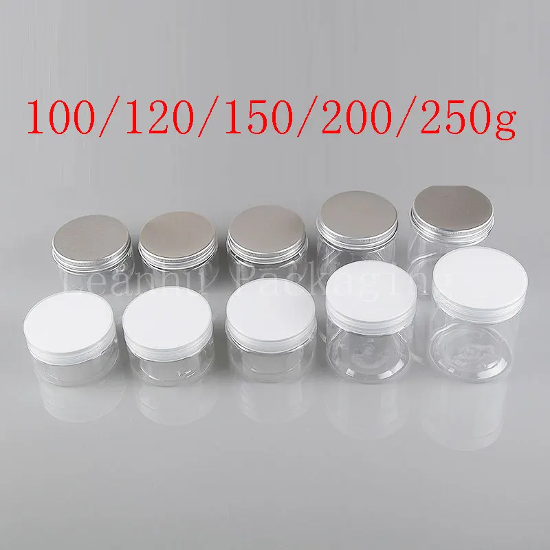 

Transparent empty round cosmetic cream PET container clear plastic bottle for cosmetic packaging Powder jar ,bath salt pot lid