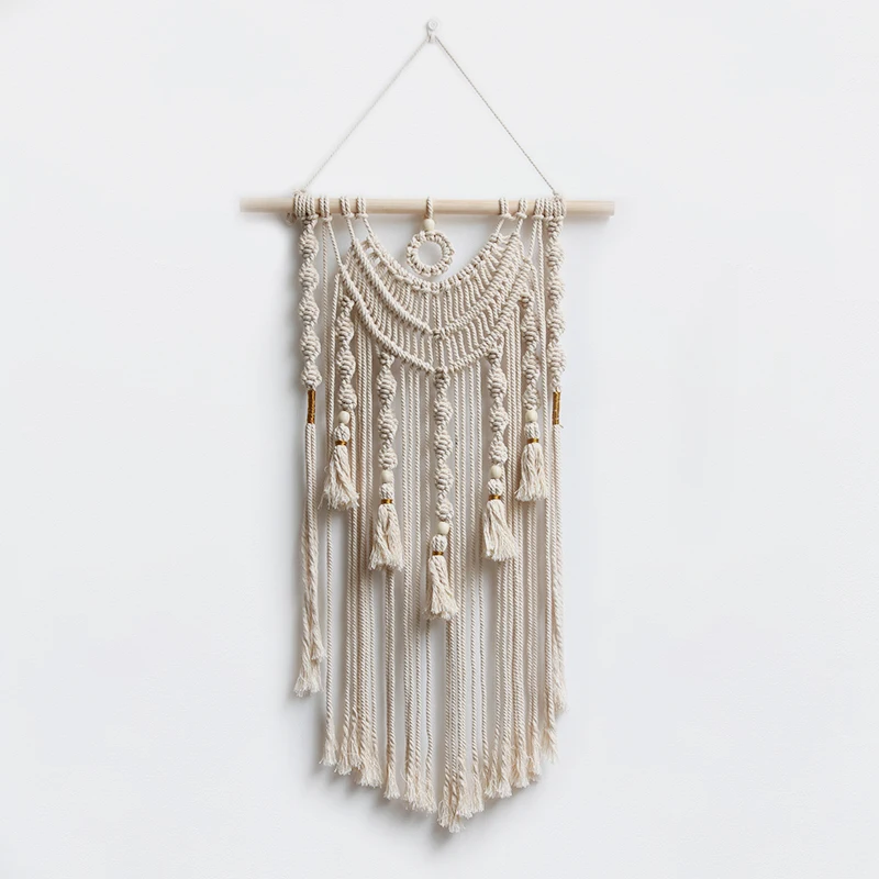 Online Pared blanca colgante sala de estar decoración Macrame pared arte tapiz Boho pared decoración Macrame hogar Decoración s 70 s tapices decoración del hogar