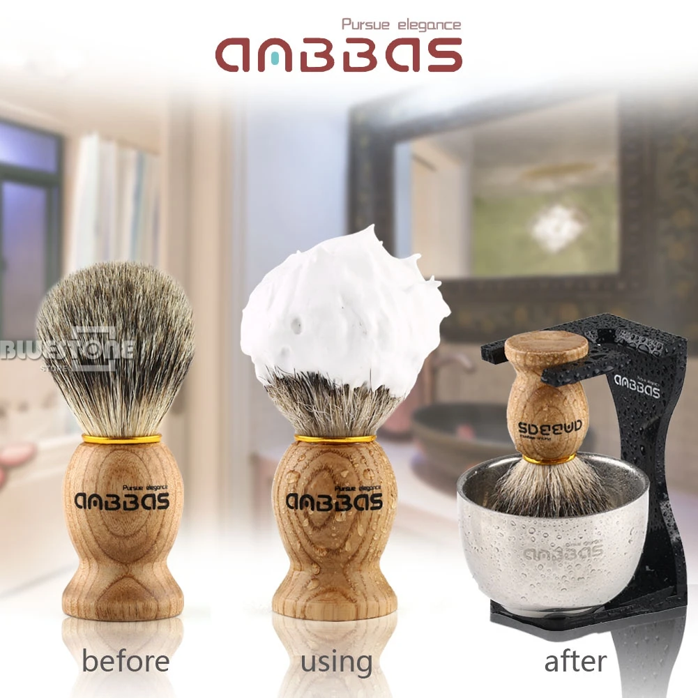 Price Anbbas Barber Shaving Brush Badger Hair, Clear Acrylic Stand, Bowl Set