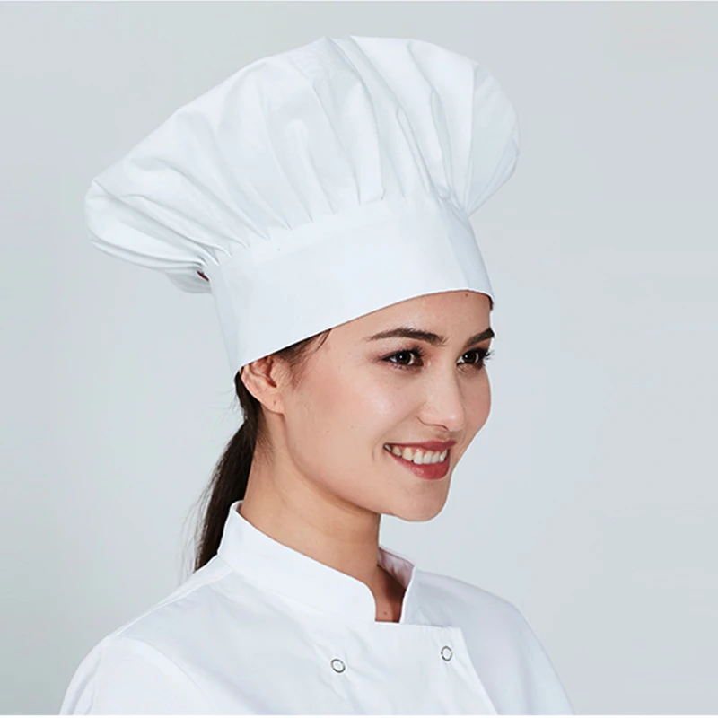 NiaaHinn высокое качество шеф-повар Еда фуражка Ресторан отеля Белый Черный шеф-повар высокого шляпа из ткани Высокое качество дымонепроницаемый гофрированная Кепка - Цвет: Белый