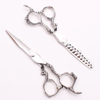 

6 inch 17.5cm Customized Logo Silver Professional Hair Scissors Hairdressing Cutting and Thinning Scissors Hair Styling Tools