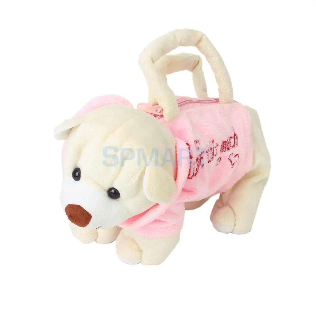 

Cute Bear Shape Purse Bag Handbag Zipper Child Plush Soft Toy-Pink & Beige