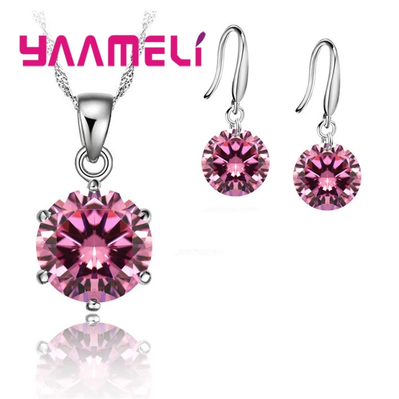 

Wedding/Bride 925 Silver Jewelry Women's/Girl's Clear CZ Chain Necklace + Earrings Wedding Jewelry Sets Gifts 8 Color