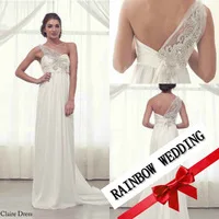 romantic fashionable wedding dress 2014 vestido de noiva A-Line One Shoulder Beads Crystals Back Chiffon Lace Dress BO2248