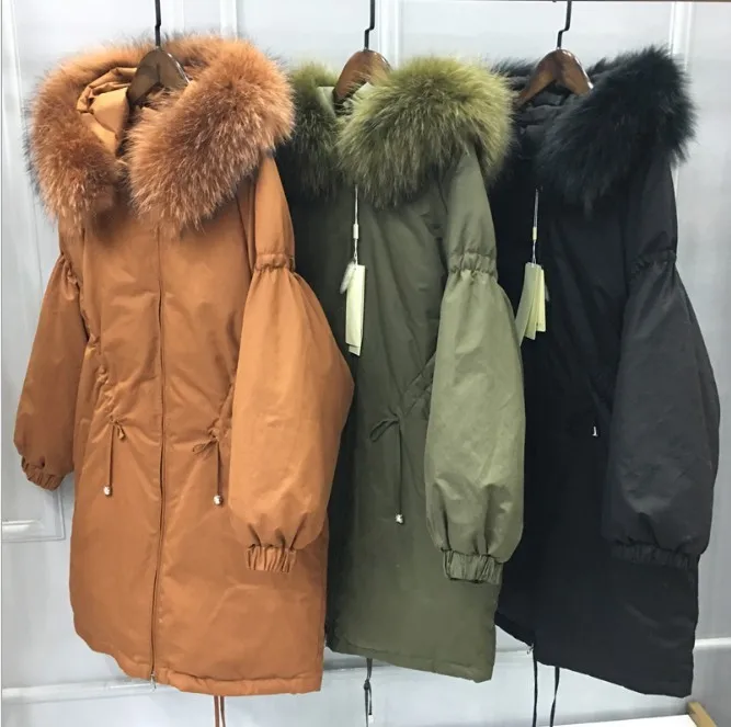 2018 Winter New Bud Sleeve Thicken Down Jackets Large Raccoon Fur Women's Fashion Down Coats Female Loose Parkas Outerwears