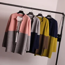 2016 Full Sleeve Color Patchwork Long Cardigans Women Sweater Trui Sweater Mujer Crochet Knitwear Oversize Poncho Tricot Sweater