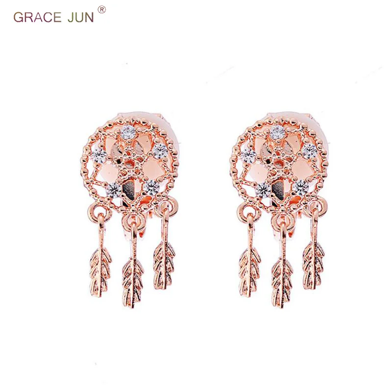 

Korea Style Geometric Circle Hollow-out Feather Clip on Earrings and Drop Pierced Earrings for Girls Party Charm Jewelry Gift