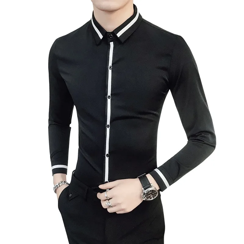 Top Quality Men Solid Tuxedo Shirt 2018 Spring Long Sleeve Slim Fit ...