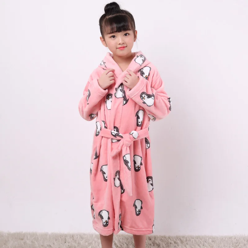 

Winter Soft Flannel Bath Robe for Kids Cartoon Animal Sleepwear Cute Kids Dressing Gown Pig Cow Print Girls Robes Bathgrowns
