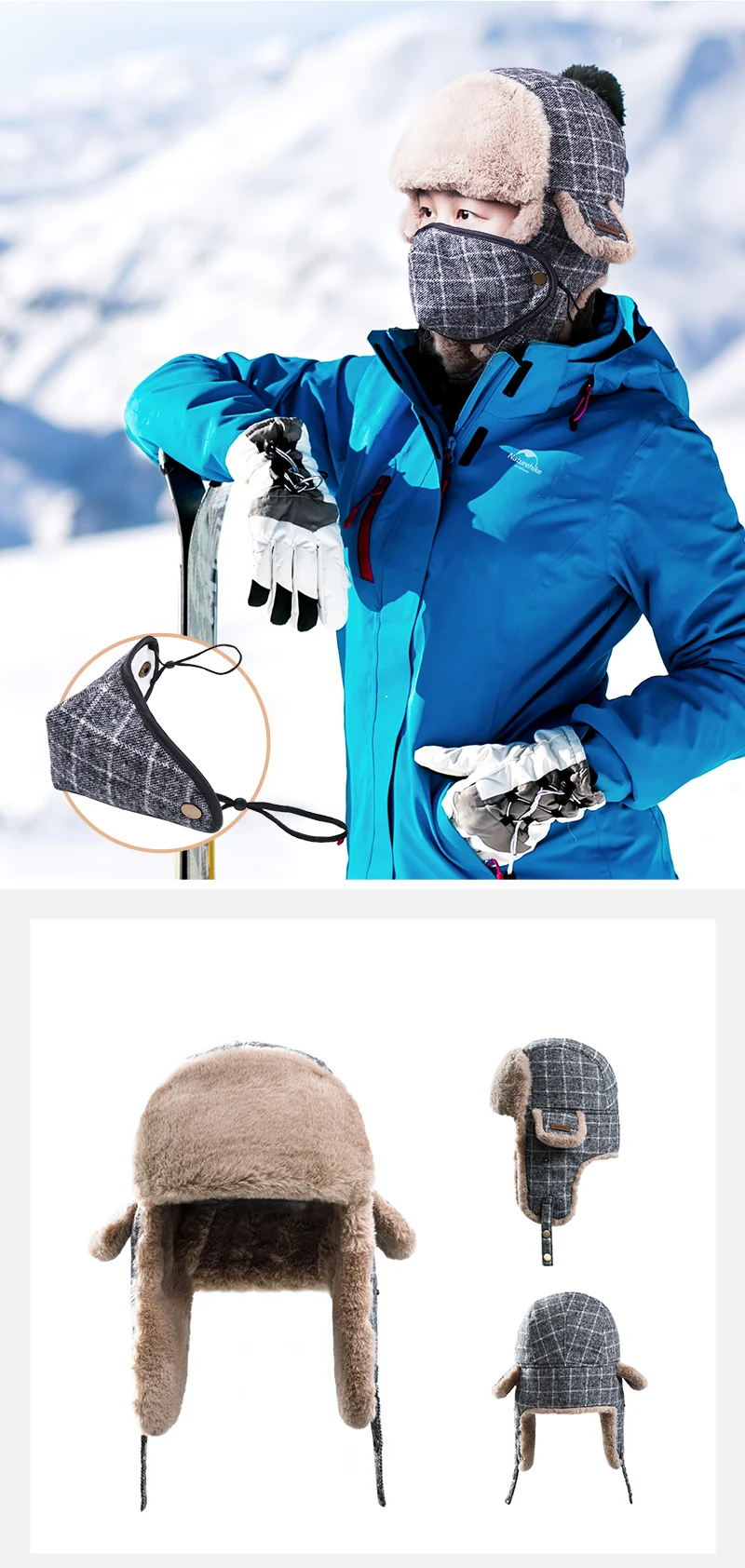 Naturehike шерстяные зимние шапки с ушанками, водонепроницаемая шапка-ушанка из искусственного меха, шапка-ушанка, ветрозащитная шапка-бомбер для мужчин и женщин