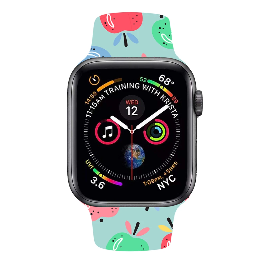 UEBN спортивный силиконовый ремешок для Apple Watch серии 4 3 2 1 граффити живопись ремешок для iWatch 38 мм 42 мм 40 мм 44 мм Красочные полосы