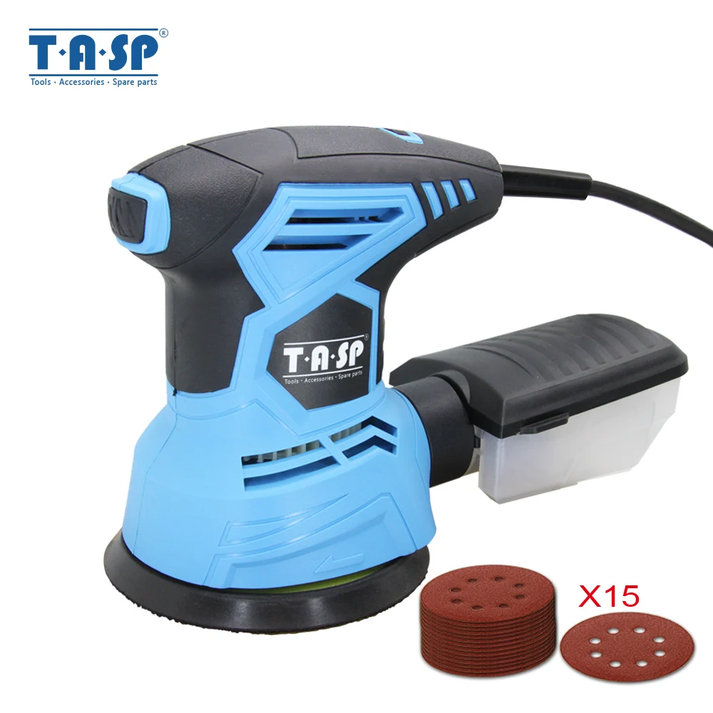 Comprar TASP 300W lijadora eléctrica Orbital aleatoria máquina de lijado de velocidad Variable herramientas de carpintería + caja de recolección de polvo y 15 lijas