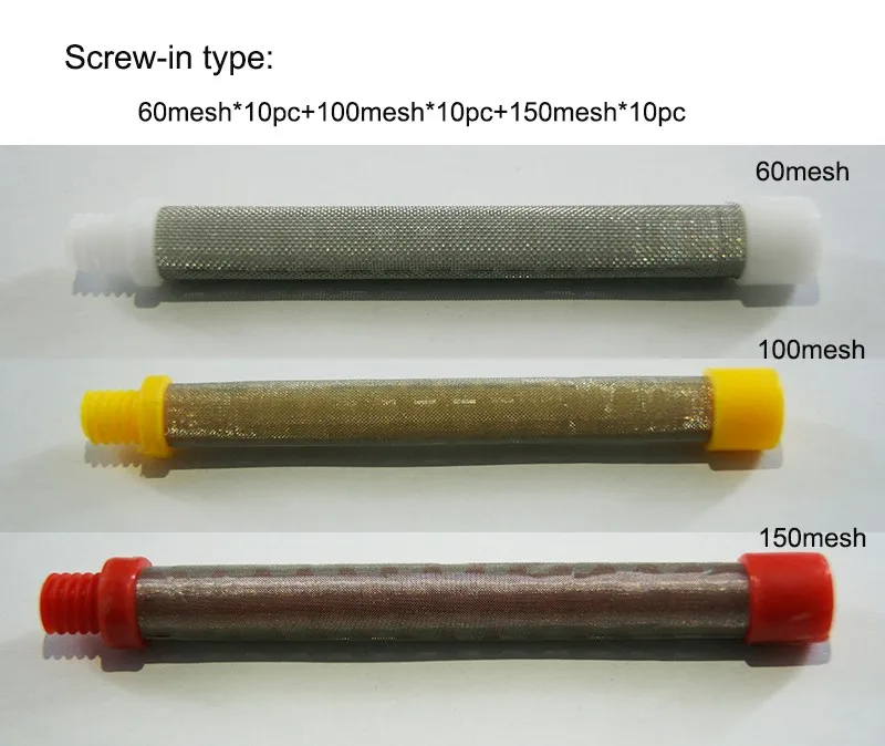 Безвоздушный распылитель краски, пистолет прикручиваемая цилиндрическая тип фильтра 50/100/150 сетки(30 штук