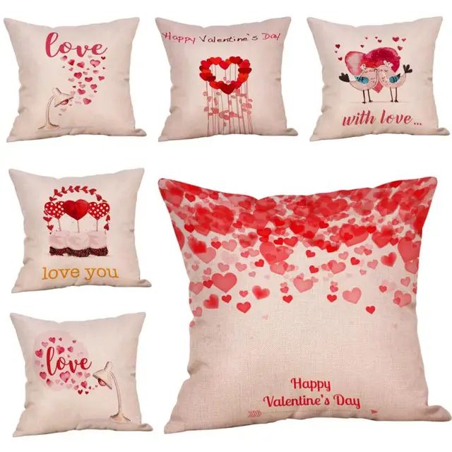 Happy Valentines Pillow Cases 45x45cm Cotton Decorative Cushion Cover