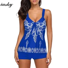 IASKY плюс Размеры танкини ретро печати Для женщин купальники из двух частей купальный платье ванный комплект S-5XL