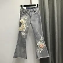 Модные женские рваные нашивки на лето и весну, рваные джинсы с кисточками, женские Стрейчевые джинсовые брюки