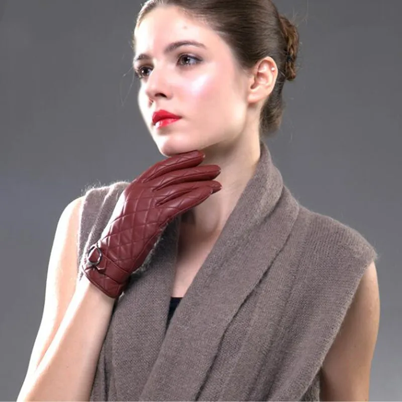 Women Gloves Lady Winter Outdoor Driving Mittens Women's Genuine Leather Glove 