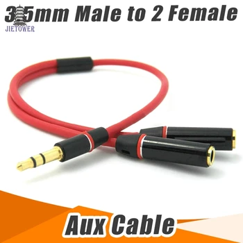 

100pcs/lot 1 to 2 Wholesale New 3.5mm male to 2 female Metal branch red audio cable splitter earphone cable adapter high quality