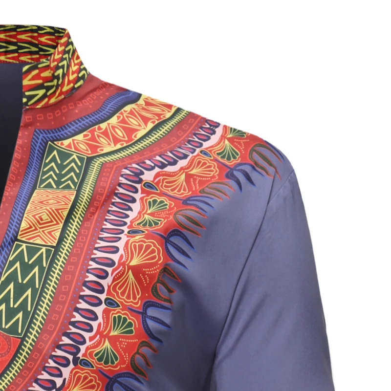2018 African Promotion Real Men Robe Africaine National Wind Of Printing V-neck 7 Minutes Of Sleeve T-shirt (1)