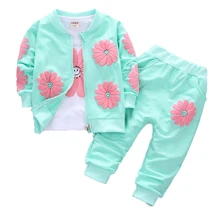 Baby Girls Clothing Sets Toddler Girls Long Sleeve T-shirt Zipper Coats And Pants 3 Pcs Suit Kids Clothing Autumn Sportswear Set dbm8181 dave bella autumn infant toddler baby girls fashion lovely clothes kids long sleeve clothing sets children 2 pcs suit