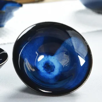 

2PCS/Lot 45ML Creative Yaobian Blue Ceramic Teacup Office Kung Fu Tea Set Tieguanyin Puer Cup Home Drinkware Sake Bowls Gifts