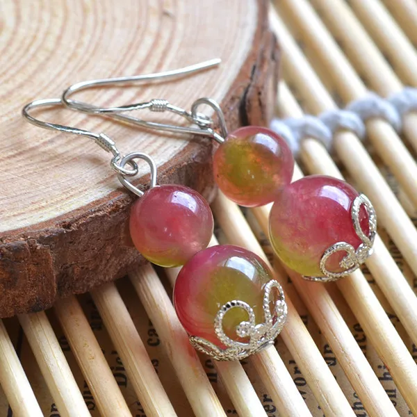 

Manual design ancient silver earrings jewelry watermelon crystal earrings for women vintage pendientes bijoux women gifts 0681
