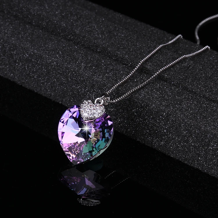 Navatulya® swarovski necklace for women heart shape amethyst crystal pendant (amethyst 45cm)