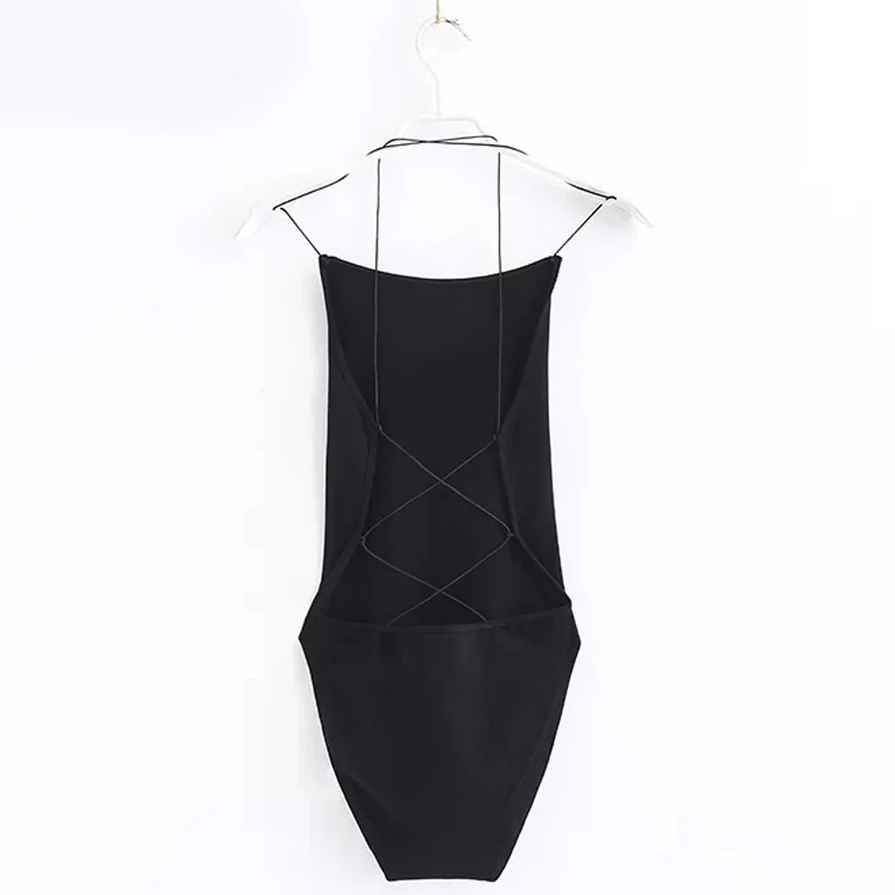 

ANSFX Sexy Spaghetti Strap Halter Backless Cross Romper Body Siamese Bodysuit Slim Skinny Tight Undershirt Playsuits 6 Colors