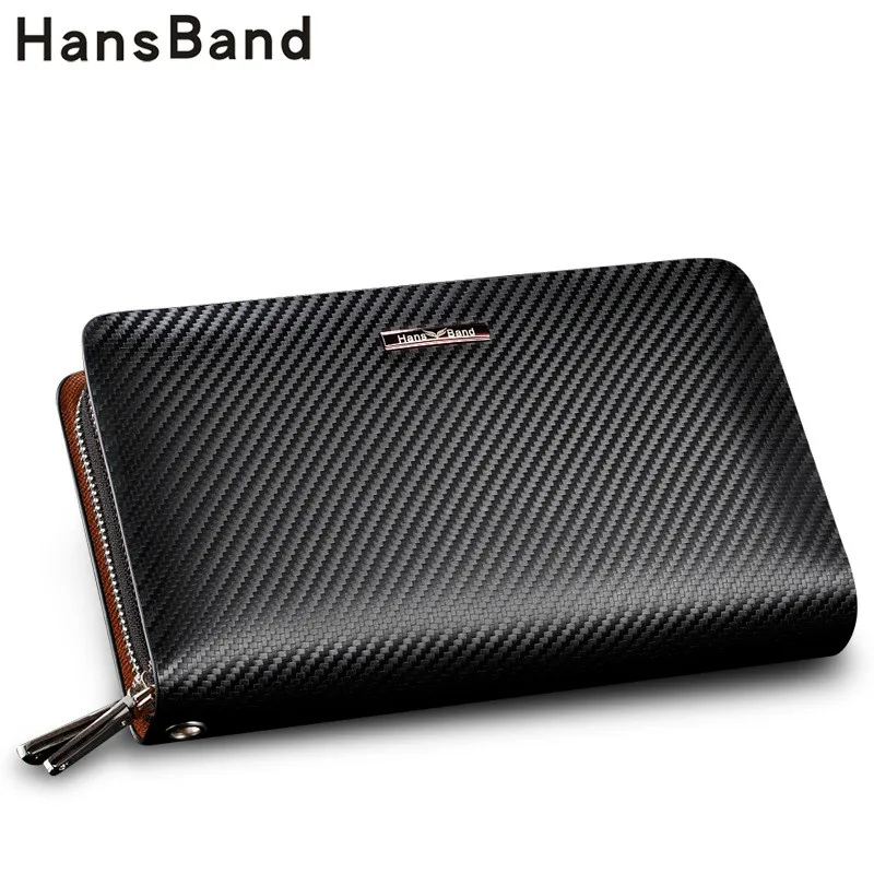 

HANSBAND Genuine Leather Bag Men Wallet Fashion Handbags Double Zipper Men Clutch Bags Brand Hand Bag Luxury Business Handbags