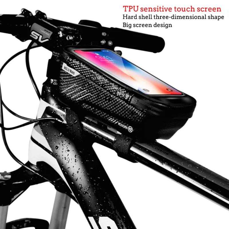 

WILD MAN hard shell waterproof touch screen bicycle bag mobile phone holder Bike Bag for mobile phone size 6.5 inches or less