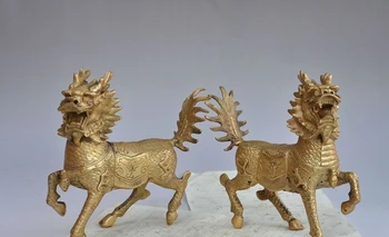 

8" chinese fengshui brass evil spirits animal Brave troops Pixiu beast statue
