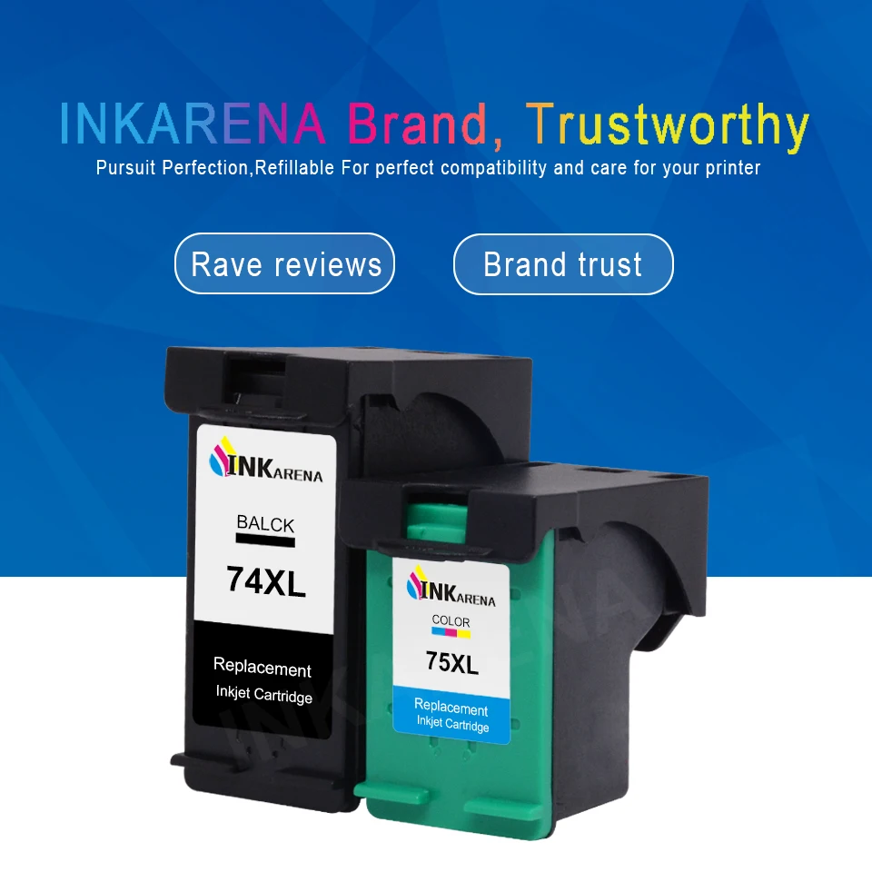 INKARENA Refill Ink Cartridges Replacement For HP 74 75 Cartridge Photosmart C4200 C5200 C4280 C4380 Officejet J5780 Printer