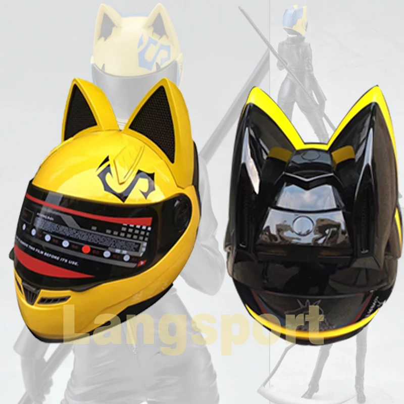 Nouveau Design Moto Casque Avec Chat Oreilles Plein Visage Automobile Course Casque Avec Cornes 4 Lentille De Couleur Pour Option Casco Moto Aliexpress