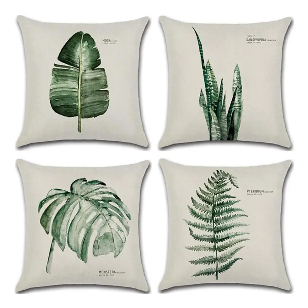 

None Simple Green Leaf Pattern Throw Pillow Cover without Filling Inner