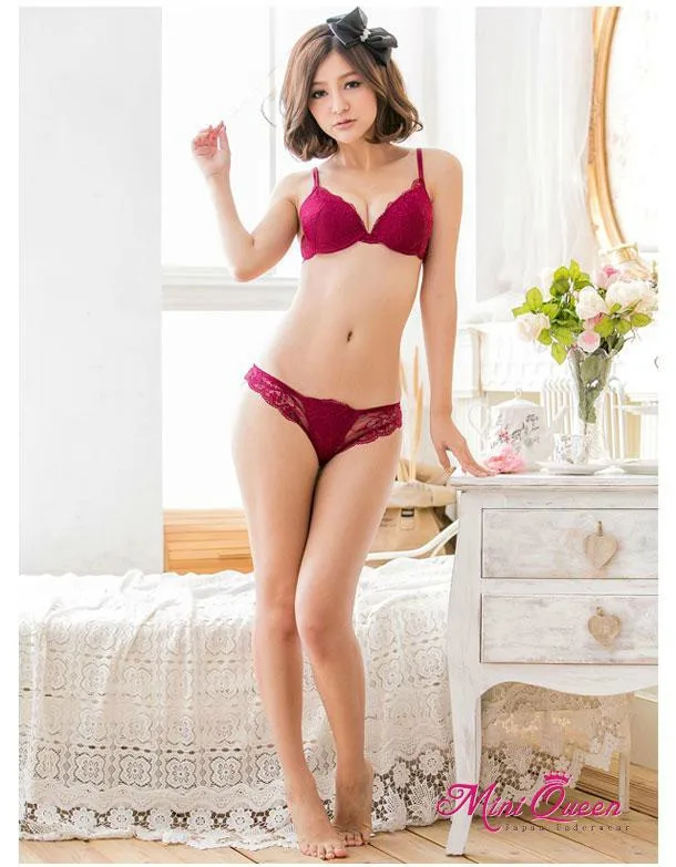 Hot sale the push up bra transparent lace bra & panties sets thin cup deep-V women sexy underwear bra set 4
