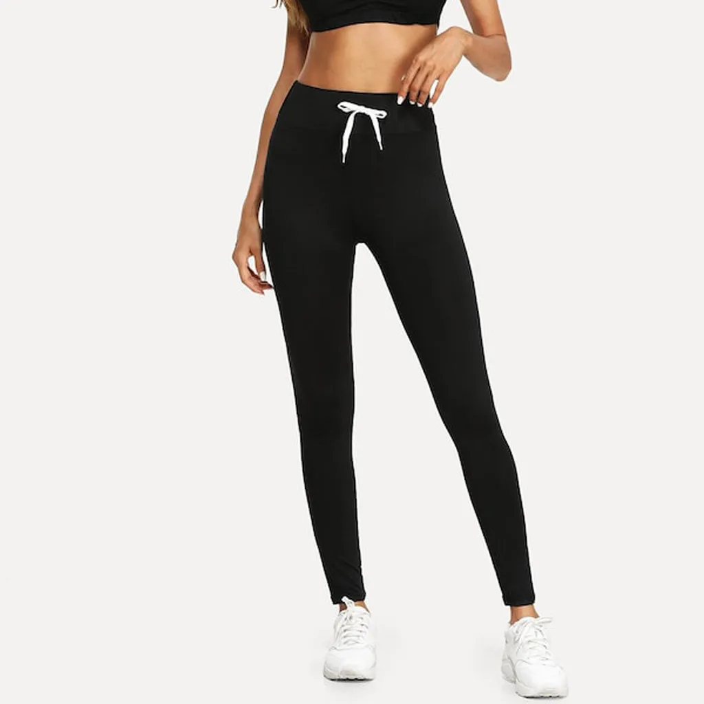 

JAYCOSIN Leggings Women Elastic Waist Drawstring Leggings Fitness Feminina Sport Pocket Leggings Pencil Pants Trousers 19JUN12