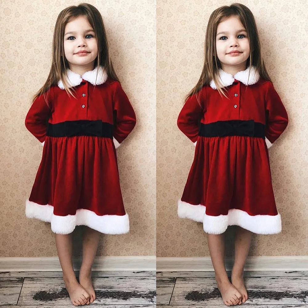 

TELOTUNY baby girl Christmas Santa Claus dress girl dress Kids Baby Girl Red Princess Party Dress Fluffy Clothes Outfits Z1023