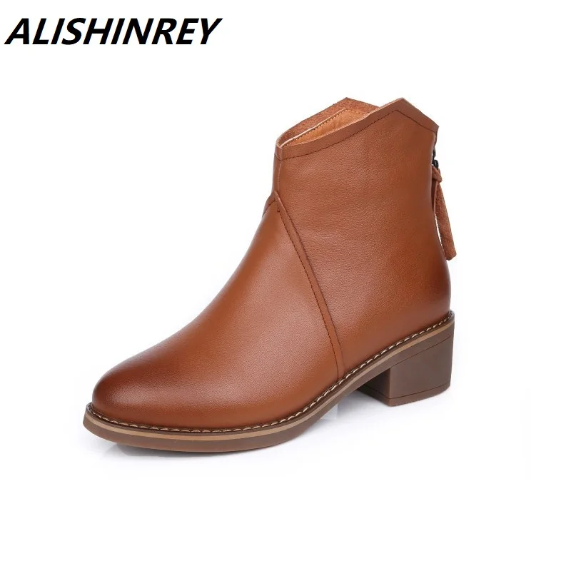 cowhide leather flat heel boots