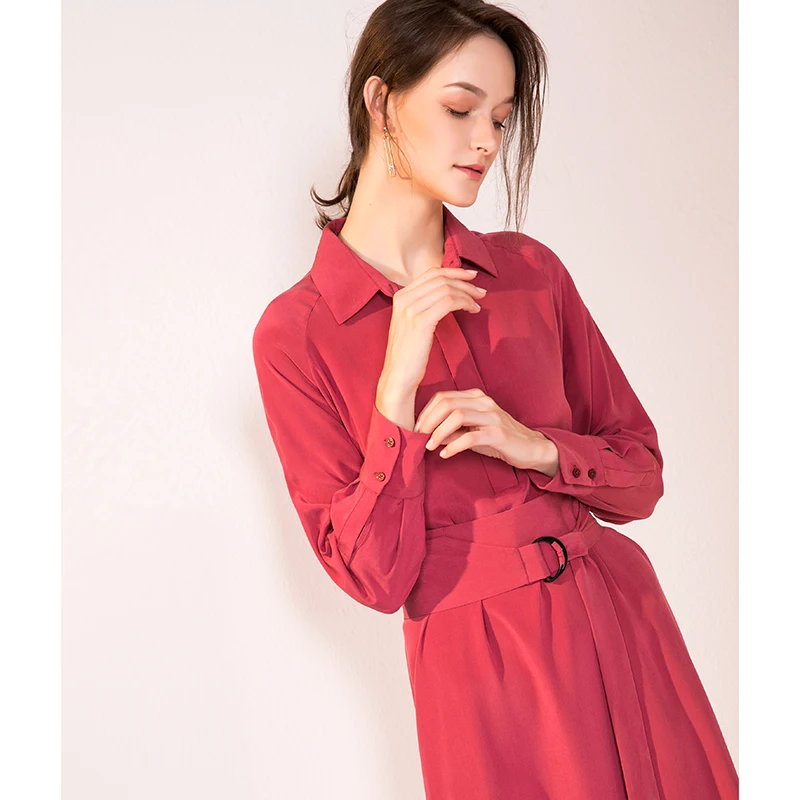 

30M Natural Heavy Silk Shirt Dress 100% Mulberry Silk Women Long Sleeve Office Lady Dresses M L XL FREE SHIPPING