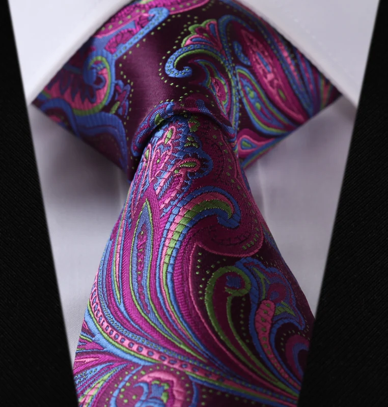 TF451H8S Hot Pink Green Floral 3.4" Silk Woven Men Tie Necktie Handkerchief Setin Men's Ties