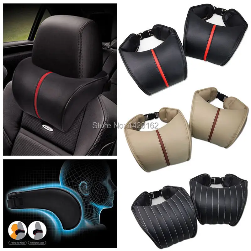 2X Memory Foam PU Leather Car Neck Head Rest Pillow Pad Auto Seat